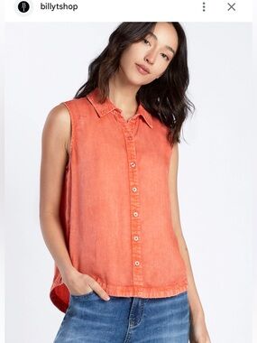 Sleeveless Button-Front Top in Coral Orange